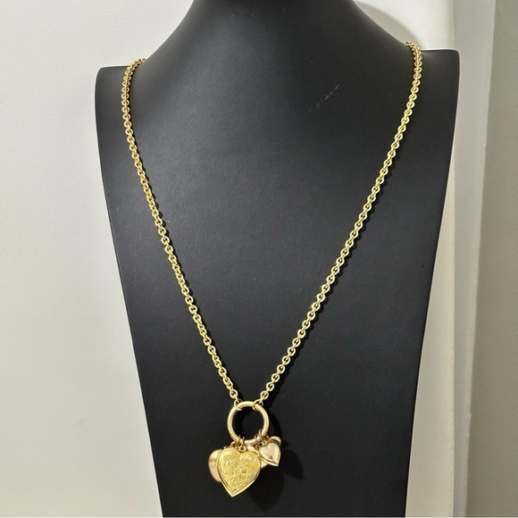 Carolee puff heart heart locket gold tone long tassel style link necklace - Picture 1 of 5